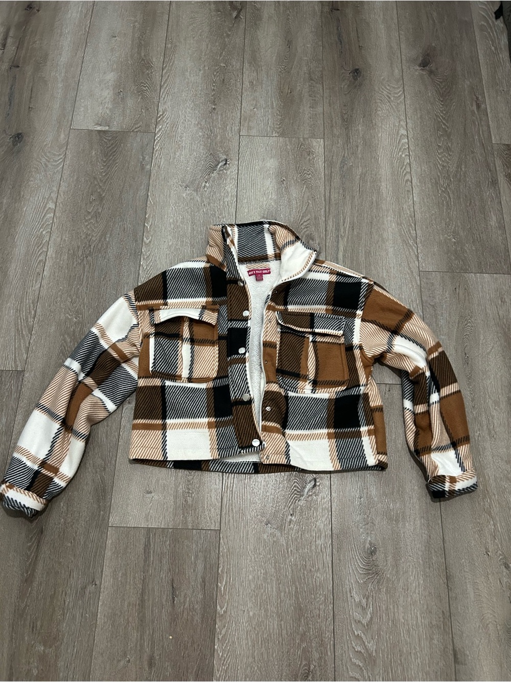 Women’s Plaid Sherpa-Lined Cropped Jacket - Brown/Black/White🤎🖤